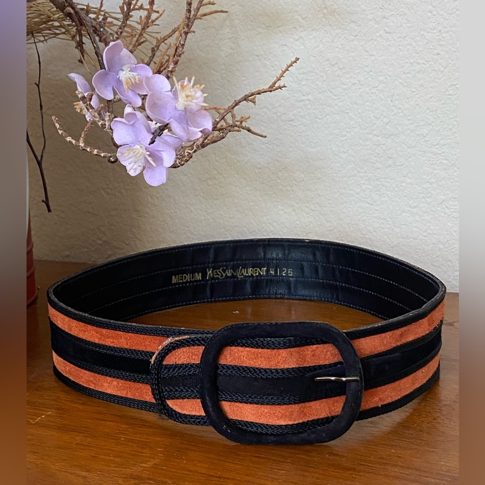 Yves Saint Laurent YSL Vtg Leather Suede Striped Belt 4125 series